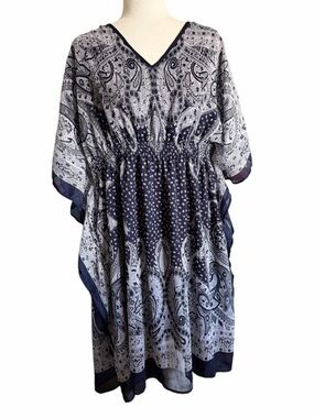 Speed Control Kaftan Navy and Gray Paisley Midi Dress